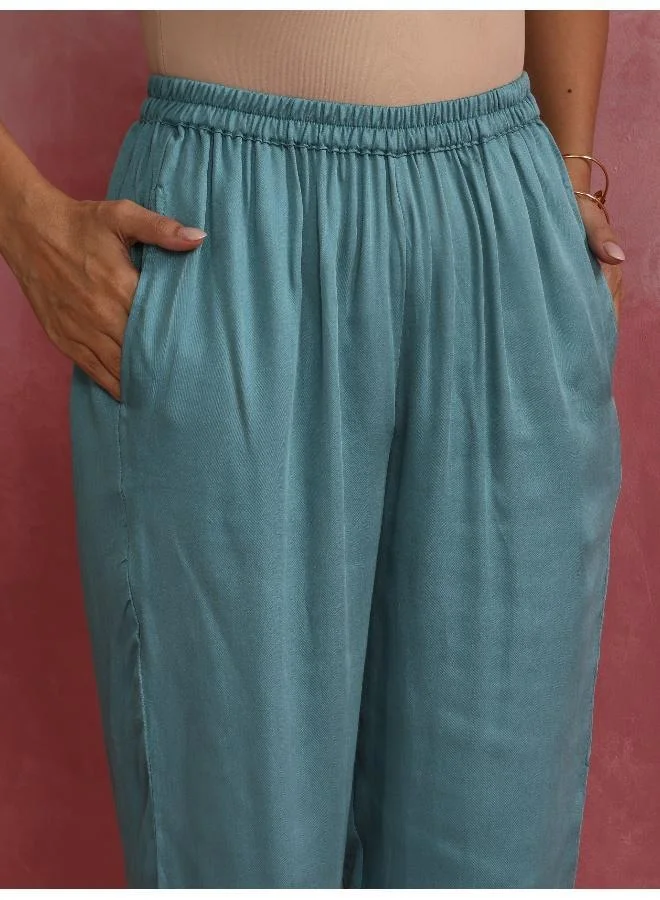 trueBrowns Light Blue Modal Straight Kurta Co-ord Set