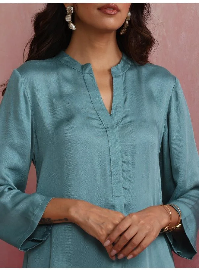 trueBrowns Light Blue Modal Straight Kurta Co-ord Set