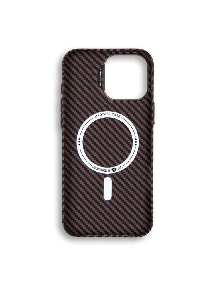 YNOT MagSafe carbon fiber protection case with camera stand for iPhone 16 Pro Max - Black and dark carbon brown - Image 2