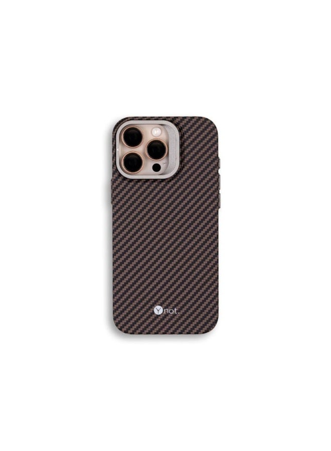 YNOT MagSafe carbon fiber protection case with camera stand for iPhone 16 Pro Max - Black and dark carbon brown - Image 1