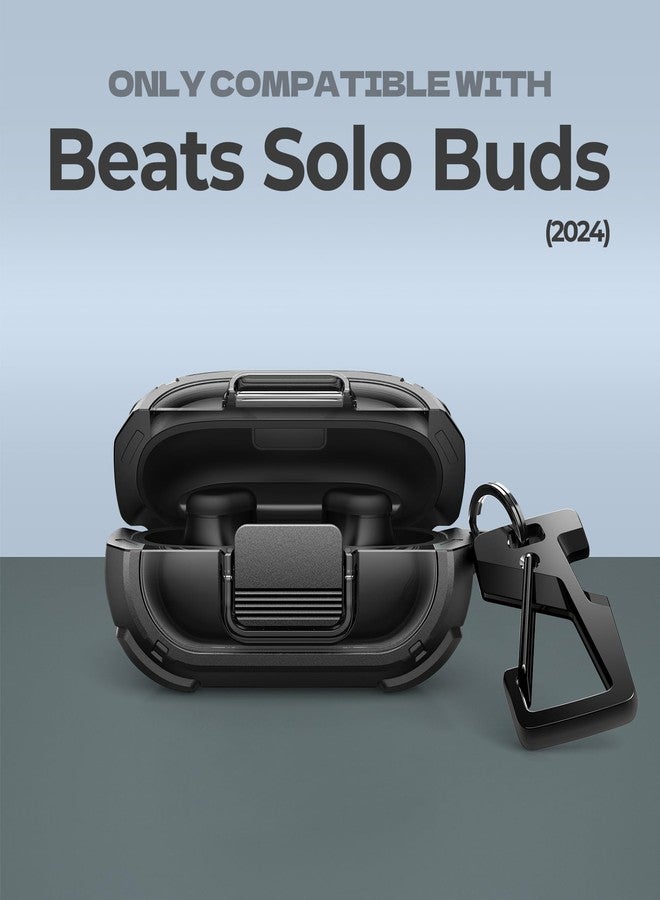 Dexnor for Beats Solo Buds Case with Drop-Proof Lock, Shockproof Rugged Bumper Cases Protective Cover with Carabiner & Keyring & Cleaner Kit for Beats Solo Buds 2024 Black - Image 2