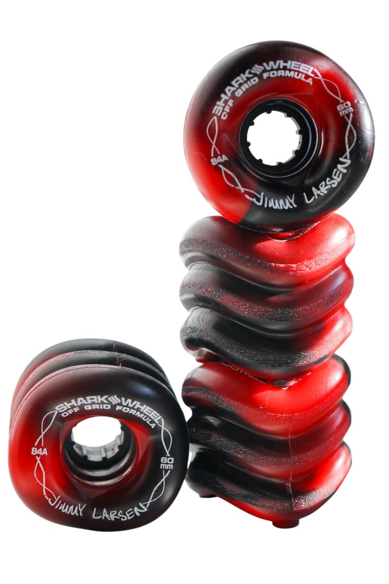 Shark Wheel 60 mm 84a, Skateboard Cruising Wheels, California Roll, Red/Black Swirl, Set of 4 Wheels - Image 3