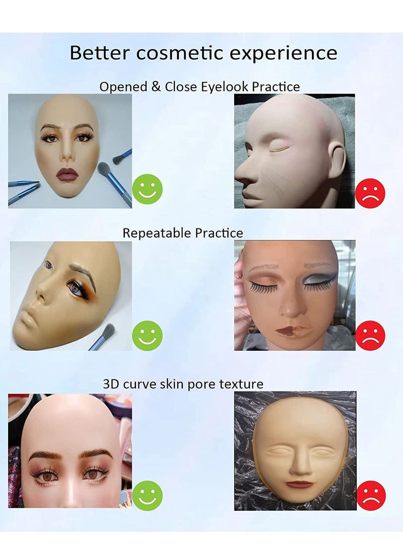 Generic 3D Face Palette for Makeup Practice, Silicone Face Mannequin Reusable for Beginners for Eyes, Face and Eyes Makeup Practice (Full Face Palette, White)  - Image 3