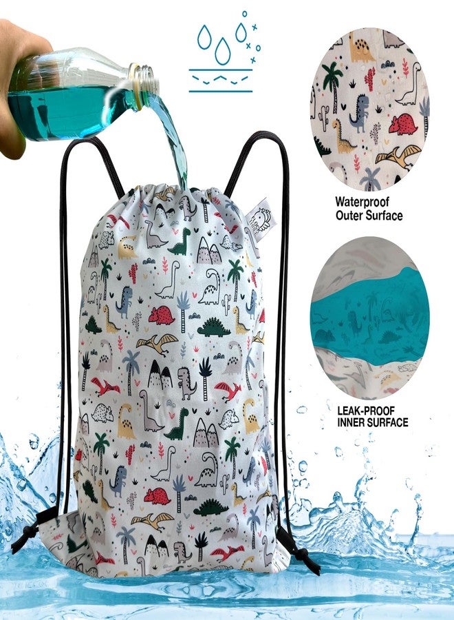 FLOCK THREE Leakproof Drawstring Backpack Sports Gym Bag Large Capacity With Pocket for Sports Gym Travel Swimming Beach (Dinosaur) - Image 4
