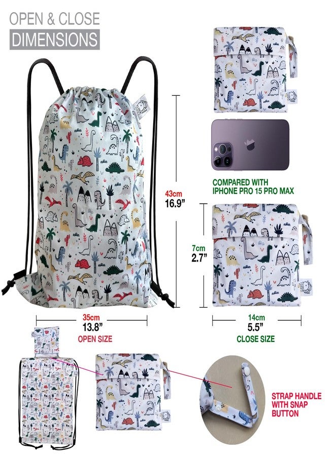 FLOCK THREE Leakproof Drawstring Backpack Sports Gym Bag Large Capacity With Pocket for Sports Gym Travel Swimming Beach (Dinosaur) - Image 2