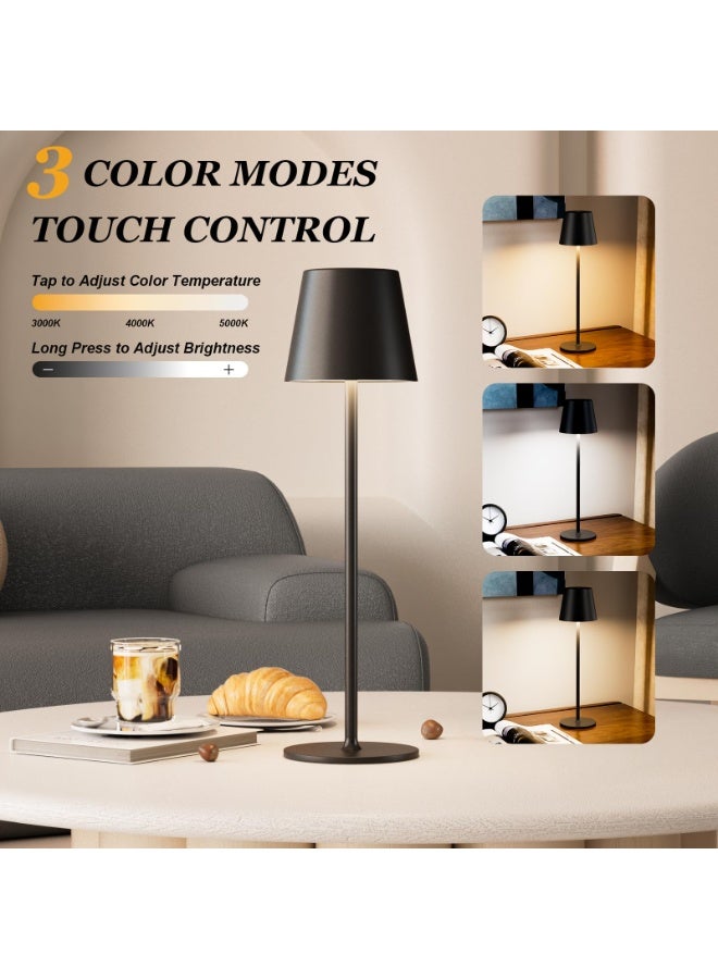 Zarra Traders Cordless Table Lamp, Portable LED Desk Lamp, 5200mAh Rechargeable Battery, 3 Color Stepless Dimming Up, for Restaurant/Bedroom/Bars/Outdoor Party/Camping/Coffee Shop Atmosphere Night Light(Black) - Image 1