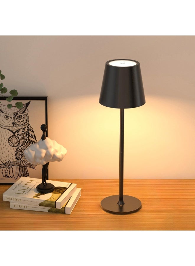 Zarra Traders Cordless Table Lamp, Portable LED Desk Lamp, 5200mAh Rechargeable Battery, 3 Color Stepless Dimming Up, for Restaurant/Bedroom/Bars/Outdoor Party/Camping/Coffee Shop Atmosphere Night Light(Black) - Image 1