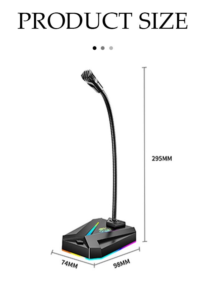 DUNISO USB computer microphone, intelligent noise cancelling desktop gooseneck microphone with colorful lighting and sound card, suitable for laptops and desktop computers, 74 * 98 * 255mm, black  - Image 2