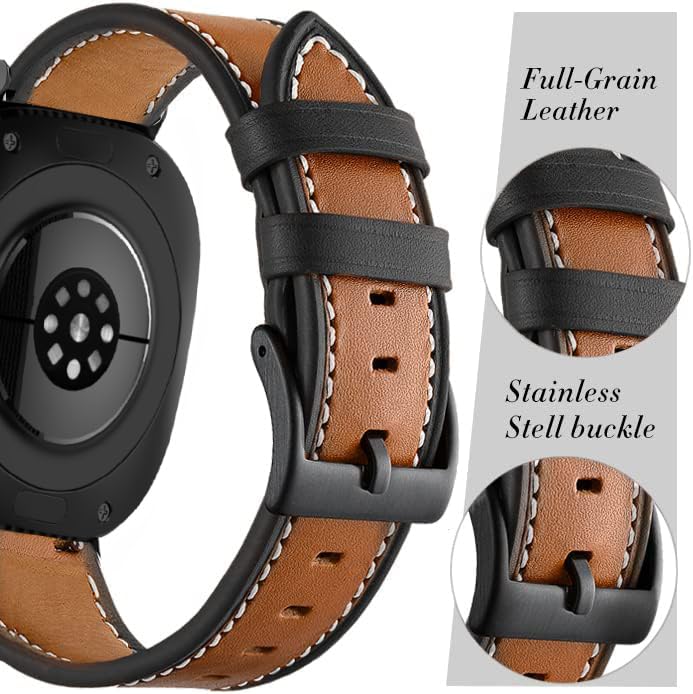 Olytop for Galaxy Watch Ultra Bands 47mm Leather for Men Women (2025/2024), No Gaps Business Leather Wristband Replacement Strap for Samsung Galaxy Watch 7/8 Ultra 47mm, Black+Black/Brown - Image 3