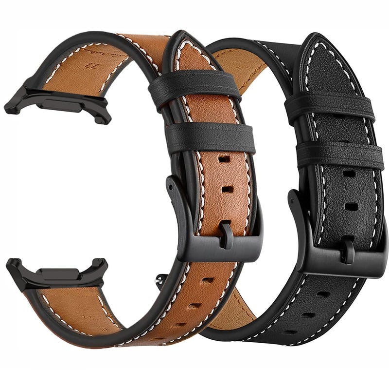 Olytop for Galaxy Watch Ultra Bands 47mm Leather for Men Women (2025/2024), No Gaps Business Leather Wristband Replacement Strap for Samsung Galaxy Watch 7/8 Ultra 47mm, Black+Black/Brown - Image 1