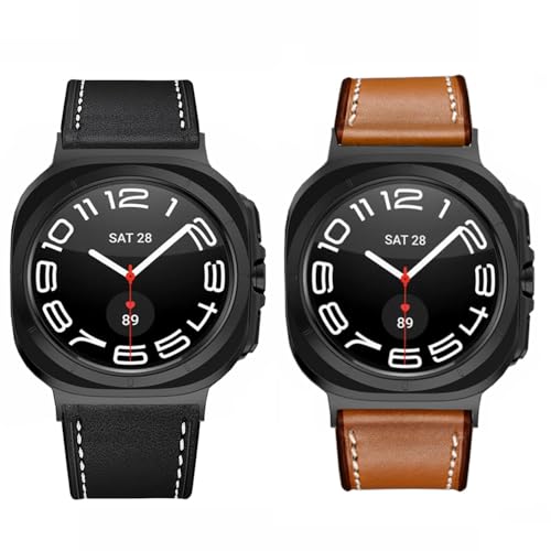 Olytop for Galaxy Watch Ultra Bands 47mm Leather for Men Women (2025/2024), No Gaps Business Leather Wristband Replacement Strap for Samsung Galaxy Watch 7/8 Ultra 47mm, Black+Black/Brown - Image 4
