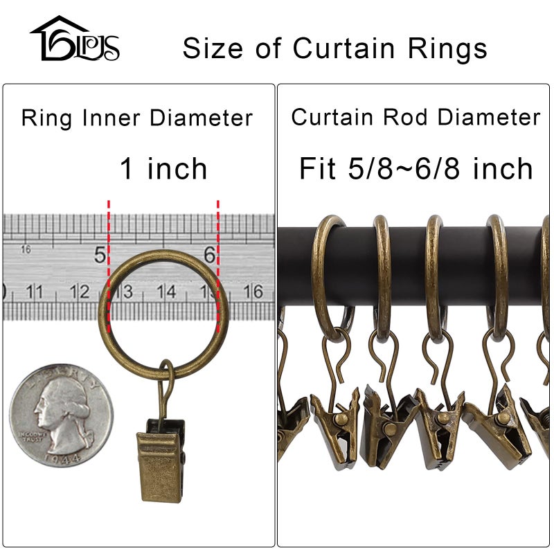 LLPJS 44 Pack Curtain Rings with Clips, Curtain Clip Rings Hooks, Bow Hanger Clips for Hanging Drapery Drapes Bows, Ring 1 inch Interior Diameter, Fits up to 5/8" Rod, Bronze - Image 3