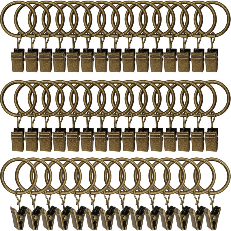 LLPJS 44 Pack Curtain Rings with Clips, Curtain Clip Rings Hooks, Bow Hanger Clips for Hanging Drapery Drapes Bows, Ring 1 inch Interior Diameter, Fits up to 5/8" Rod, Bronze - Image 1