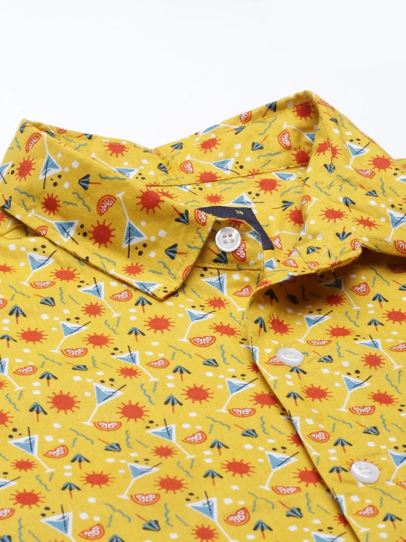 Joven  Yellow Printed Casual Shirt for Men for Men | Best Price UAE