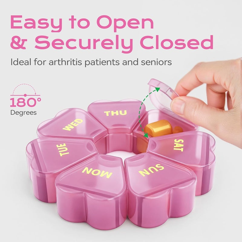Pink Weekly Pill Organizer - Portable Daily Pill Case for Travel Home Daily Medication Storage - Image 4