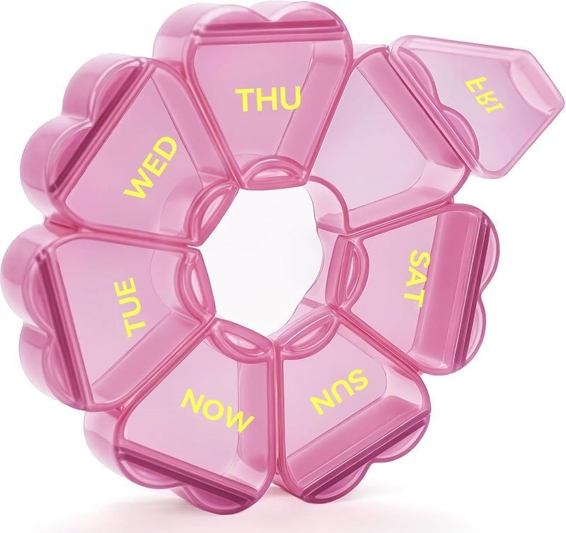 Pink Weekly Pill Organizer - Portable Daily Pill Case for Travel Home Daily Medication Storage - Image 1
