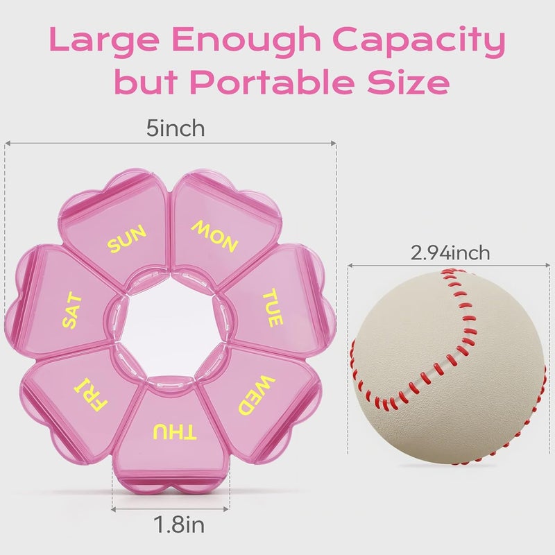 Pink Weekly Pill Organizer - Portable Daily Pill Case for Travel Home Daily Medication Storage - Image 5