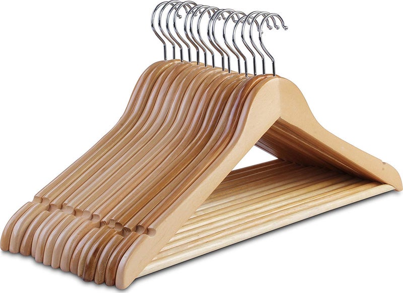 SLA HKC HOUSE 360 Degree Swivel Hook, Smooth Finishing Precise Notched Design Solid Wooden Suit/Coat Hangers (Pack of 15) - Image 3