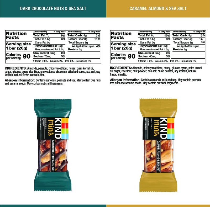 KIND Bar Minis Variety Pack - Dark Chocolate Nuts & Sea Salt, Caramel Almond & Sea Salt, Dark Chocolate Cherry Cashew - Healthy Gluten Free Snacks, 30 Count - Image 3