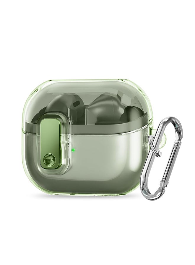For Samsung Galaxy Buds3 Case & Galaxy Buds 3 Pro Case Cover Anti-drop Anti-scratch Lock Clip Flexible TPU Clear Protection Case with Carabiner-Green