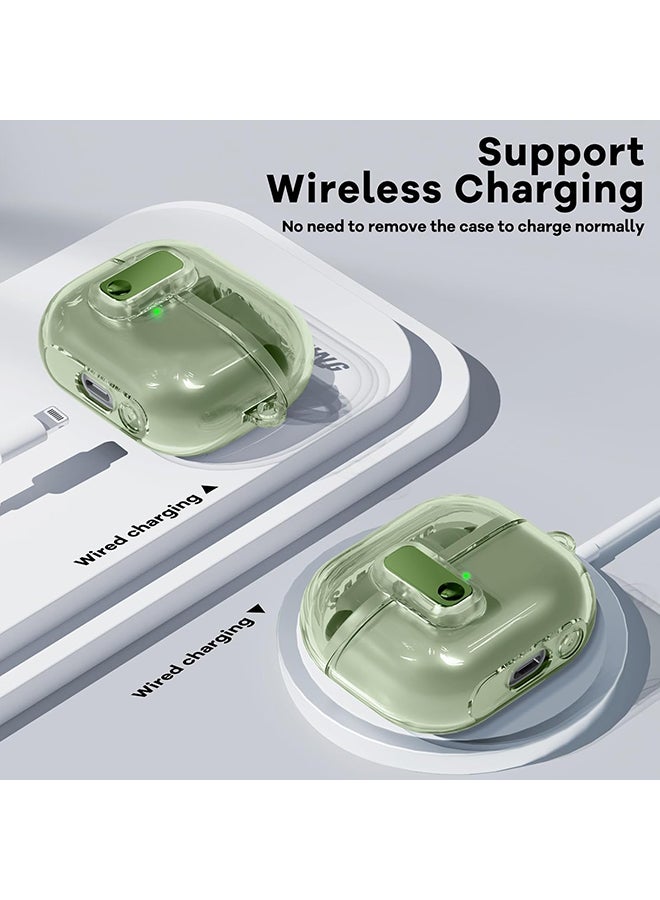 O Ozone For Samsung Galaxy Buds3 Case & Galaxy Buds 3 Pro Case Cover Anti-drop Anti-scratch Lock Clip Flexible TPU Clear Protection Case with Carabiner-Green  - Image 5