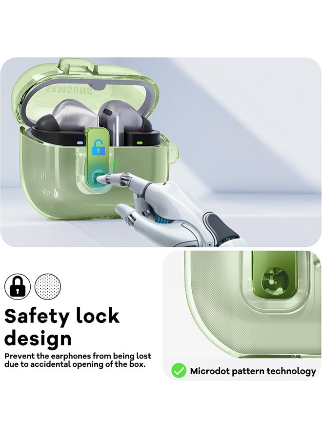O Ozone For Samsung Galaxy Buds3 Case & Galaxy Buds 3 Pro Case Cover Anti-drop Anti-scratch Lock Clip Flexible TPU Clear Protection Case with Carabiner-Green  - Image 4