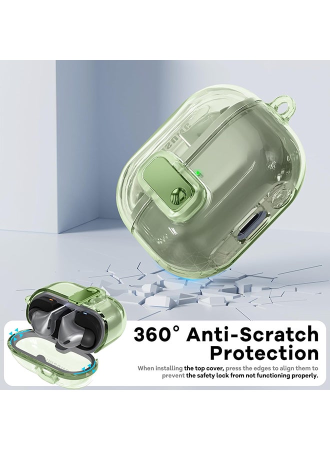 O Ozone For Samsung Galaxy Buds3 Case & Galaxy Buds 3 Pro Case Cover Anti-drop Anti-scratch Lock Clip Flexible TPU Clear Protection Case with Carabiner-Green  - Image 3