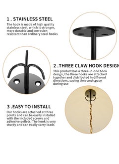 KASTWAVE Ceiling Hooks for Hanging Plants, 4 Pcs Heavy Duty Ceiling Hooks, Wall Mount Plant Hangers, Black Metal Three Prong Ceiling Hook Plate for Hanging Plants  - Image 5