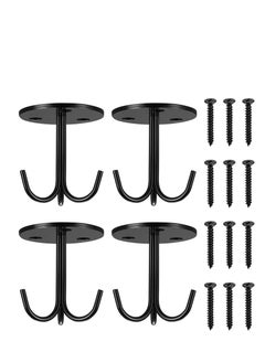 KASTWAVE Ceiling Hooks for Hanging Plants, 4 Pcs Heavy Duty Ceiling Hooks, Wall Mount Plant Hangers, Black Metal Three Prong Ceiling Hook Plate for Hanging Plants  - Image 1
