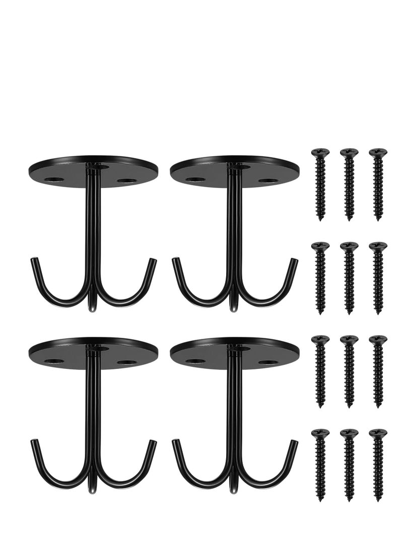 KASTWAVE Ceiling Hooks for Hanging Plants, 4 Pcs Heavy Duty Ceiling Hooks, Wall Mount Plant Hangers, Black Metal Three Prong Ceiling Hook Plate for Hanging Plants  - Image 1