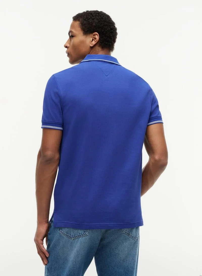 Tommy Hilfiger Pigment Blue Heritage Regular Fit Stripe Trim Polo Shirt for Men | Best Price UAE