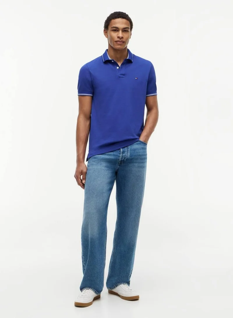Tommy Hilfiger Pigment Blue Heritage Regular Fit Stripe Trim Polo Shirt for Men | Best Price UAE