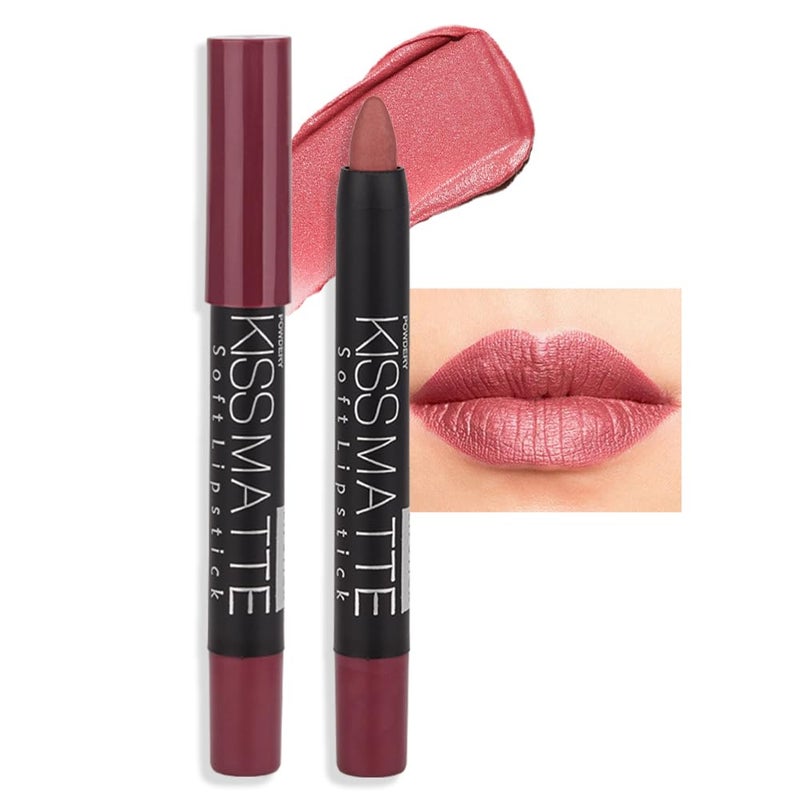 evpct 1Pcs Light Pink Metallic Lipstick and Lip Crayon Liner Pencil Pen Set for Women Lip Stain Long Lasting Waterproof labiales mate magicos 24 horas originales pintalabios permanente 24 horas 01 - Image 1