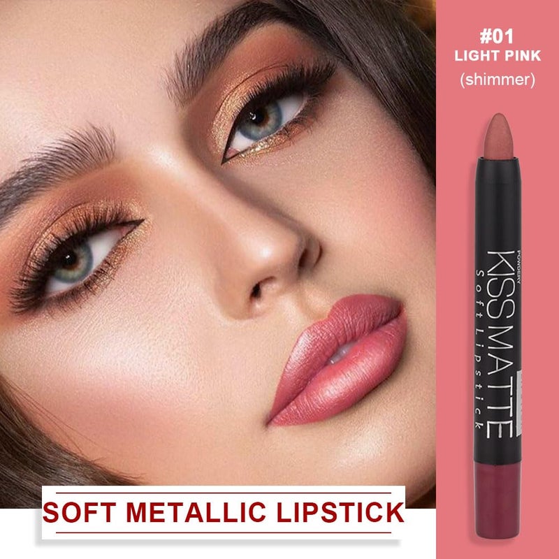 evpct 1Pcs Light Pink Metallic Lipstick and Lip Crayon Liner Pencil Pen Set for Women Lip Stain Long Lasting Waterproof labiales mate magicos 24 horas originales pintalabios permanente 24 horas 01 - Image 2