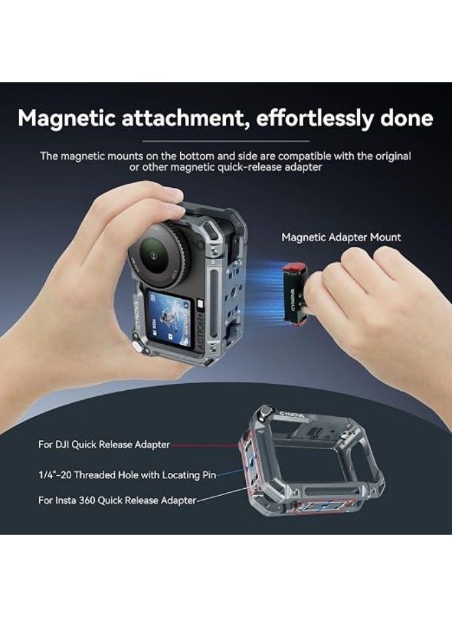 CYNOVA Osmo Action 6 Cage for DJI Osmo Action 6 Accessories, Aluminum Alloy Protective Frame Housing Case with Cold Shoe & 1/4" Mount, Anti-Shock & Anti-Drop Case for Vlogging, Biking ect - Image 2