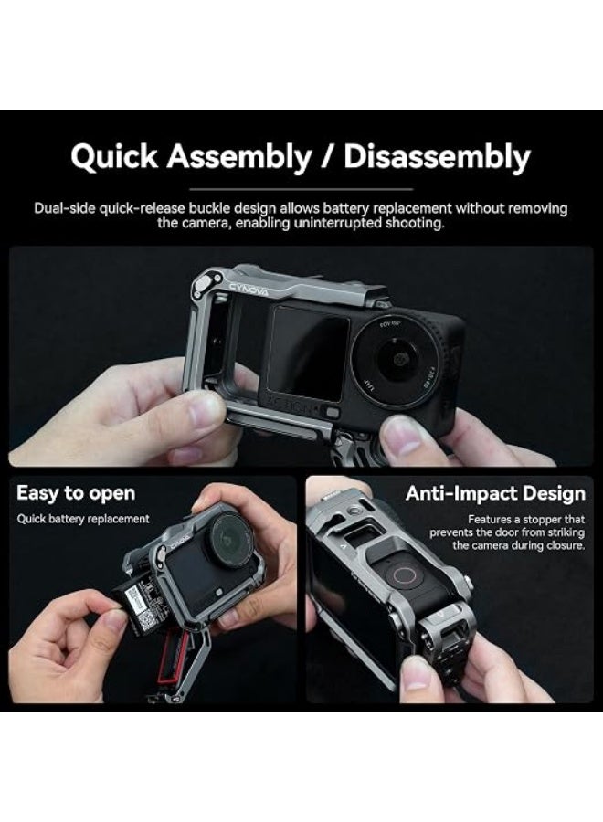 CYNOVA Osmo Action 6 Cage for DJI Osmo Action 6 Accessories, Aluminum Alloy Protective Frame Housing Case with Cold Shoe & 1/4" Mount, Anti-Shock & Anti-Drop Case for Vlogging, Biking ect - Image 3