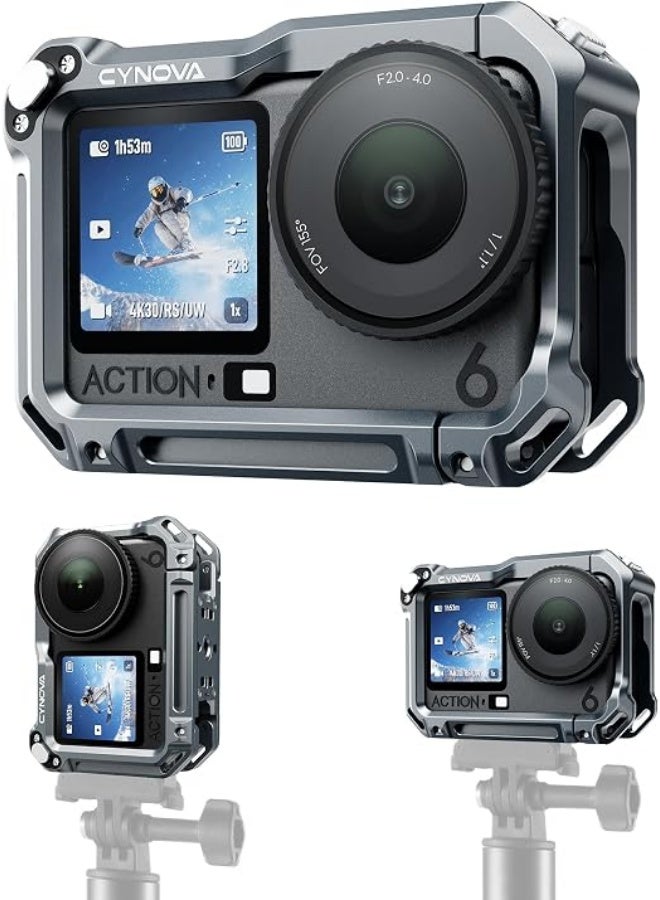 CYNOVA Osmo Action 6 Cage for DJI Osmo Action 6 Accessories, Aluminum Alloy Protective Frame Housing Case with Cold Shoe & 1/4" Mount, Anti-Shock & Anti-Drop Case for Vlogging, Biking ect - Image 1