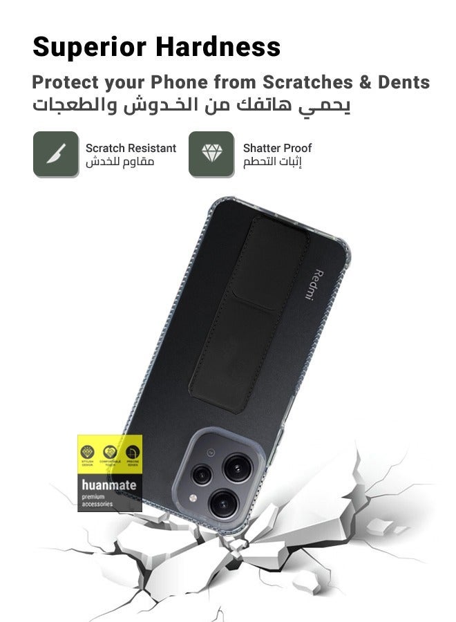 هووانميت غطاء حماية خلفي ممتاز مع مسكة يد مغناطيسية ومسند لهاتف شاومي ريدمي 12 - شفاف/أسود - Image 4