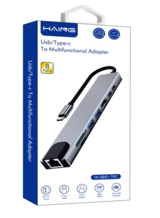Haing محول هاب 8 في 1 من نوع C لجهاز ماك بوك برو/إير، آيباد برو، أجهزة الكمبيوتر المحمولة من نوع C، محطة إرساء USB C مع HDMI 4K/2 USB C 3.0 قارئ بطاقات SD/TF/87 واط Type C PD - Image 1