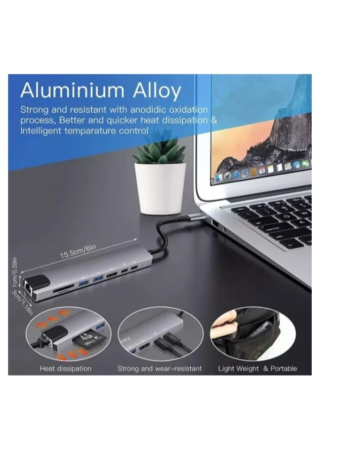 Haing محول هاب 8 في 1 من نوع C لجهاز ماك بوك برو/إير، آيباد برو، أجهزة الكمبيوتر المحمولة من نوع C، محطة إرساء USB C مع HDMI 4K/2 USB C 3.0 قارئ بطاقات SD/TF/87 واط Type C PD - Image 3