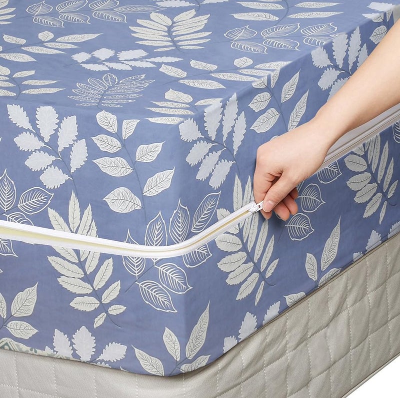 BSB HOME Premium Cotton Printed Mattress Cover/Protector with Zipper Chain|Provides All Around Protection with 360° Encasing |Single Size Bed - 72x36+6 inches (6x3 Feet Mattress) Pack of 1 Grey White - Image 4