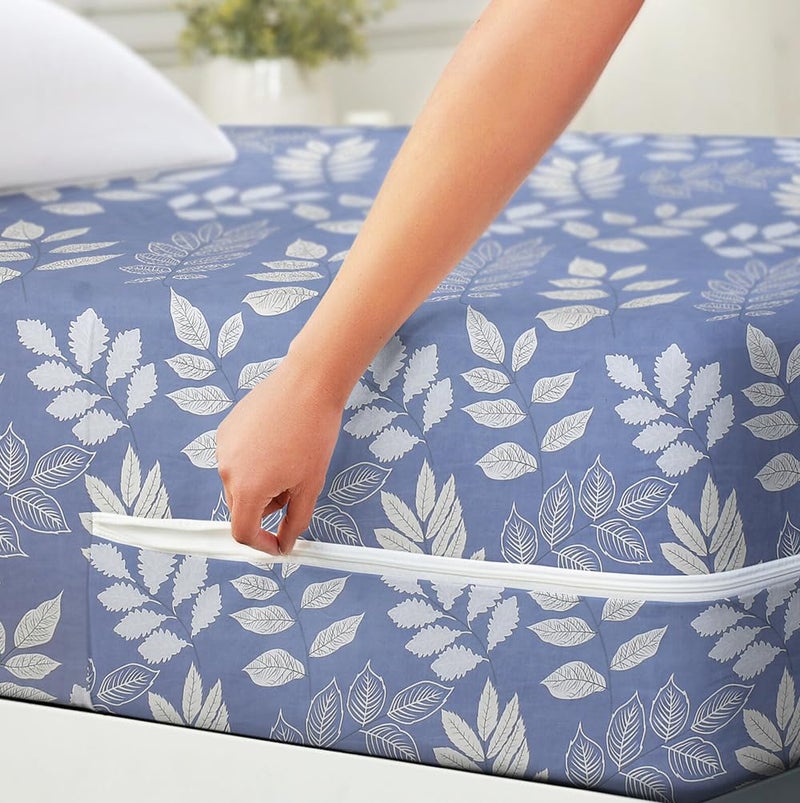 BSB HOME Premium Cotton Printed Mattress Cover/Protector with Zipper Chain|Provides All Around Protection with 360° Encasing |Single Size Bed - 72x36+6 inches (6x3 Feet Mattress) Pack of 1 Grey White - Image 2
