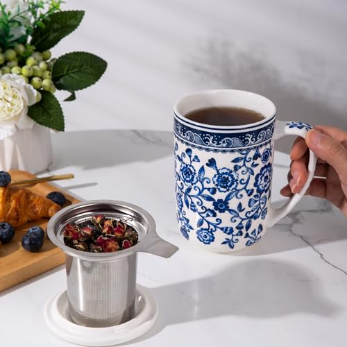 AmorArc Porcelain Tea Mug with Infuser and Lids, 18 Oz Coffee Cup Strainer with Bag Holder for Loose Leaf Tea, Steeping Coffee Mug for House-warming Wedding Birthday Gift - Image 4