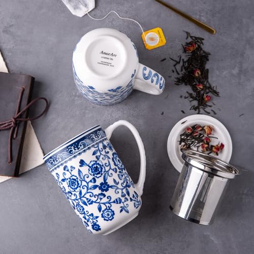 AmorArc Porcelain Tea Mug with Infuser and Lids, 18 Oz Coffee Cup Strainer with Bag Holder for Loose Leaf Tea, Steeping Coffee Mug for House-warming Wedding Birthday Gift - Image 5