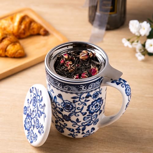 AmorArc Porcelain Tea Mug with Infuser and Lids, 18 Oz Coffee Cup Strainer with Bag Holder for Loose Leaf Tea, Steeping Coffee Mug for House-warming Wedding Birthday Gift - Image 3
