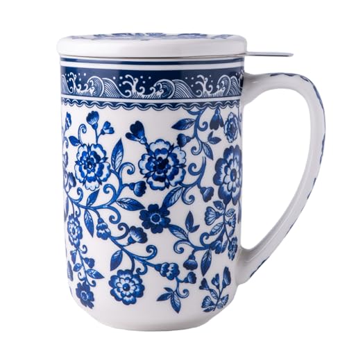 AmorArc Porcelain Tea Mug with Infuser and Lids, 18 Oz Coffee Cup Strainer with Bag Holder for Loose Leaf Tea, Steeping Coffee Mug for House-warming Wedding Birthday Gift - Image 1