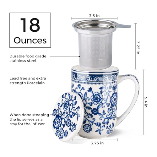 AmorArc Porcelain Tea Mug with Infuser and Lids, 18 Oz Coffee Cup Strainer with Bag Holder for Loose Leaf Tea, Steeping Coffee Mug for House-warming Wedding Birthday Gift - Image 2