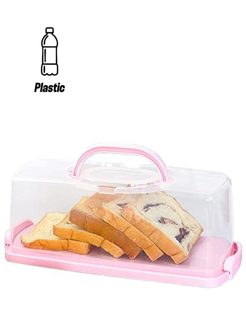 Green Tiger Plastic Rectangular Bread Box with Portable Handle, Loaf Cake Storage Container Box for Storing Banana Bread,Pumpkin Bread (Pink) - Image 1
