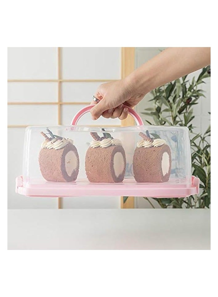 Green Tiger Plastic Rectangular Bread Box with Portable Handle, Loaf Cake Storage Container Box for Storing Banana Bread,Pumpkin Bread (Pink) - Image 3