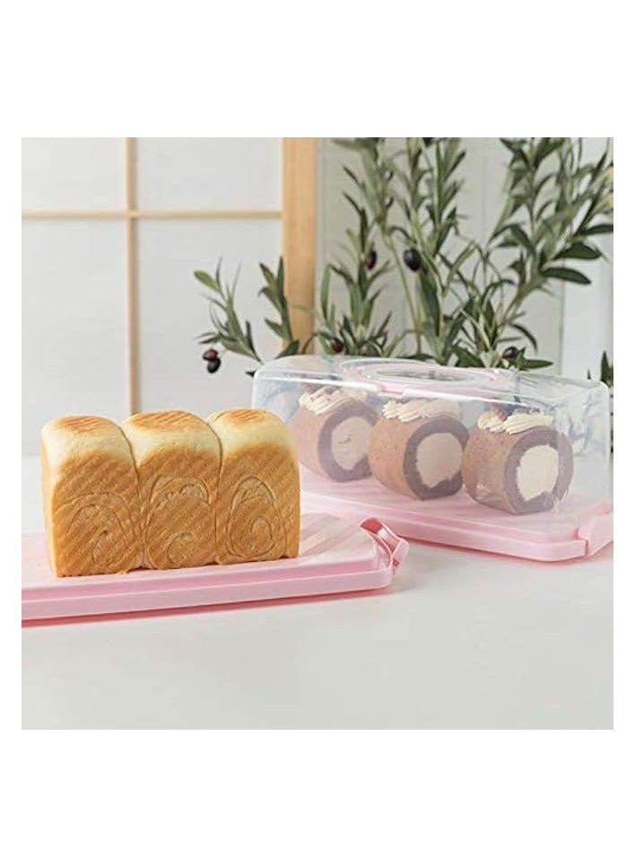 Green Tiger Plastic Rectangular Bread Box with Portable Handle, Loaf Cake Storage Container Box for Storing Banana Bread,Pumpkin Bread (Pink) - Image 4